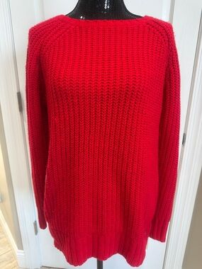 American Eagle Outfitters Jegging Sweater Bright Red Chunky Crewneck